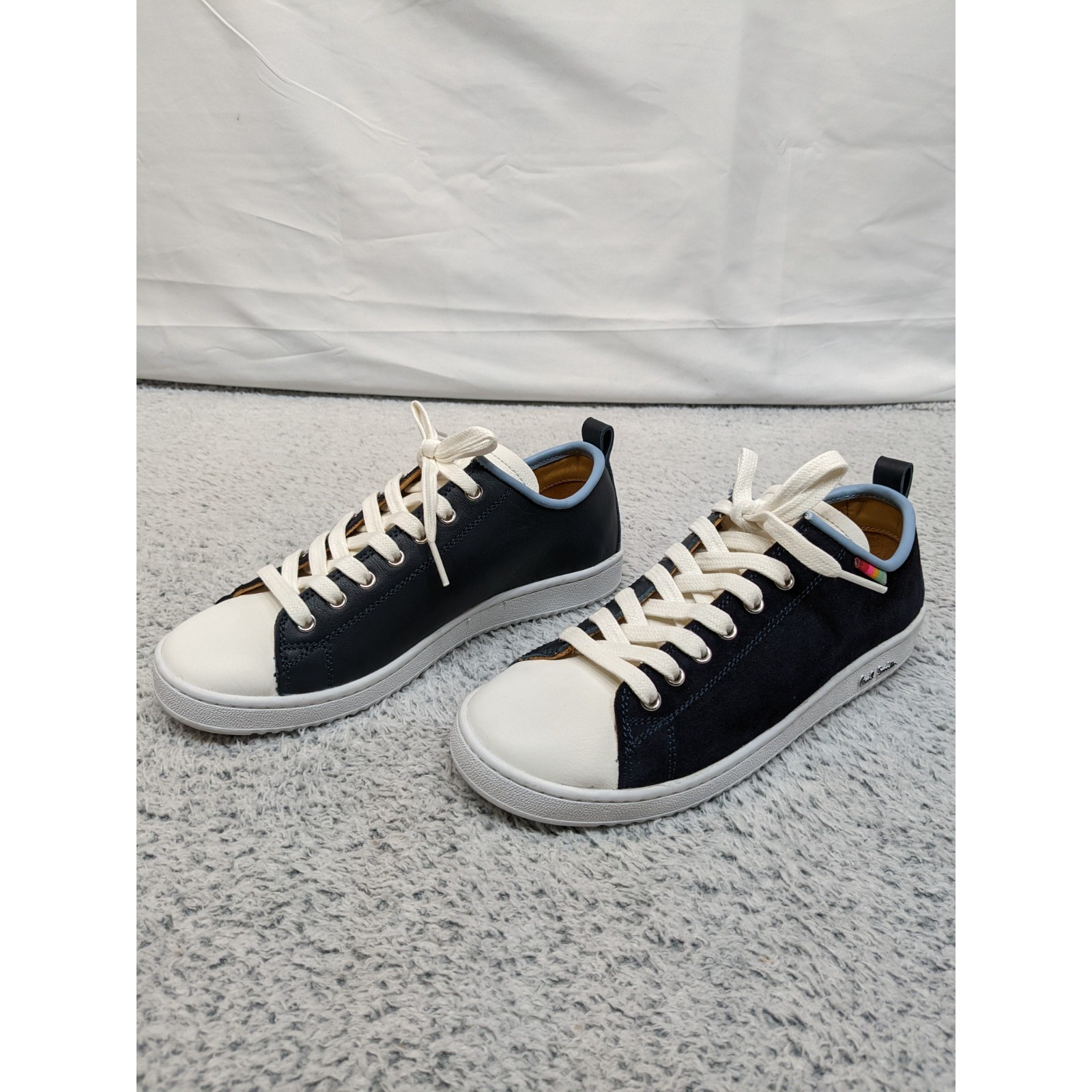 Paul Smith Miyata Sneakers Womens 6.5-7.0 Navy White Leather Suede Trainers Nib